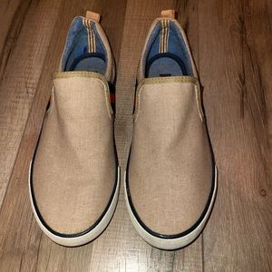 Tommy Hilfiger, Boys Shoes, Size 2, Tan-Red & White